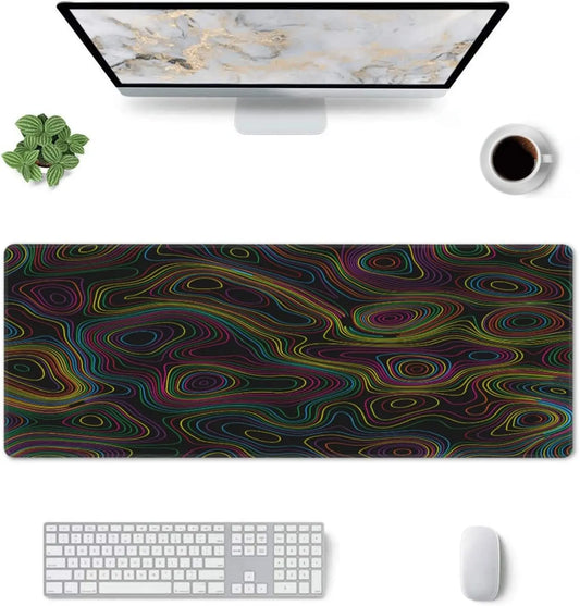 Abstract Topographic Contour Gaming Mouse Pad Big Desk Mat with Stitched Edges Mousepad Laptop 31.5X11.8Inch Large Mouse Pad XXL